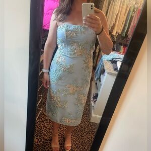 Lulus Upgraded Event Blue Jacquard Strapless Bustier Midi Dress - Size XL